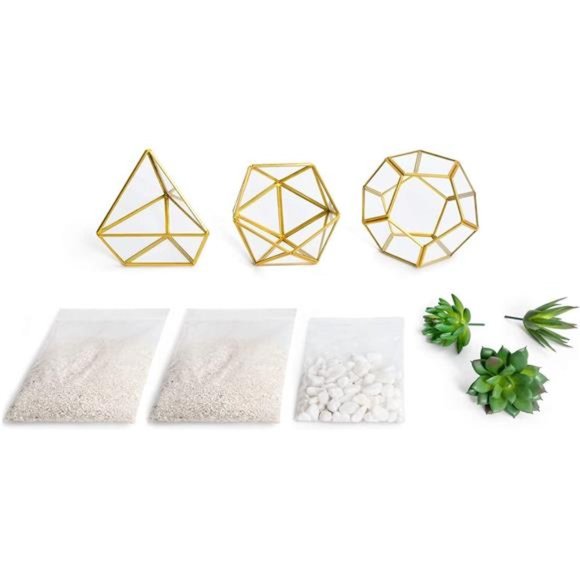 Artificial Succulent in 3 Pack Mini Glass Geometric Terrarium, Miniature Potted - Picture 5 of 6
